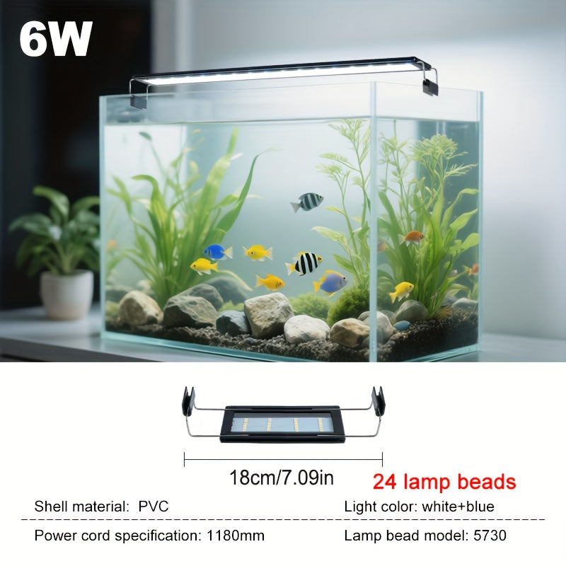 Aquarium Plant Light with Retractable Stand, Blue and White Fish Tank Lighting for Open-Top Home Aquariums, Five Sizes for 7.09-26.77 Inch Tanks