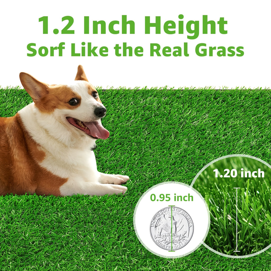 Portable Dog Grass Potty 20 x 16 Inch, Washable 3-Layer Puppy Training Toilet with Drainage Tray and Two Turf Mats for Apartments, Balconies and Travel