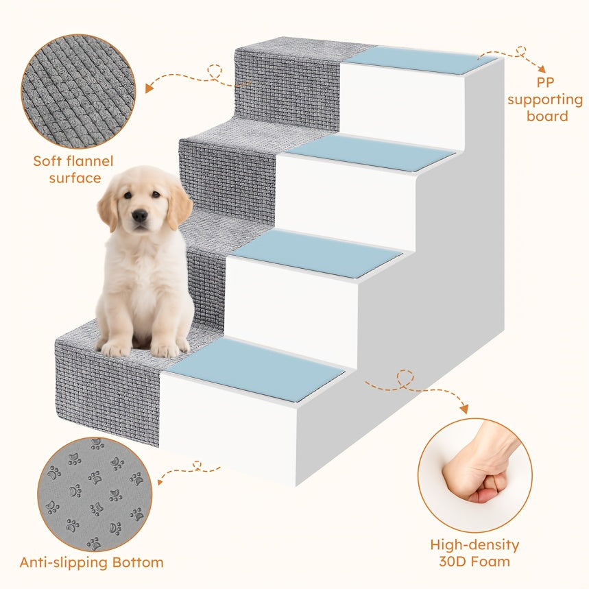 Dog Stairs with Non-Slip Steps, 4-Step Pet Ladder with Removable Washable Component for Small Dogs to Reach Suitable Beds, Couches and Sofas