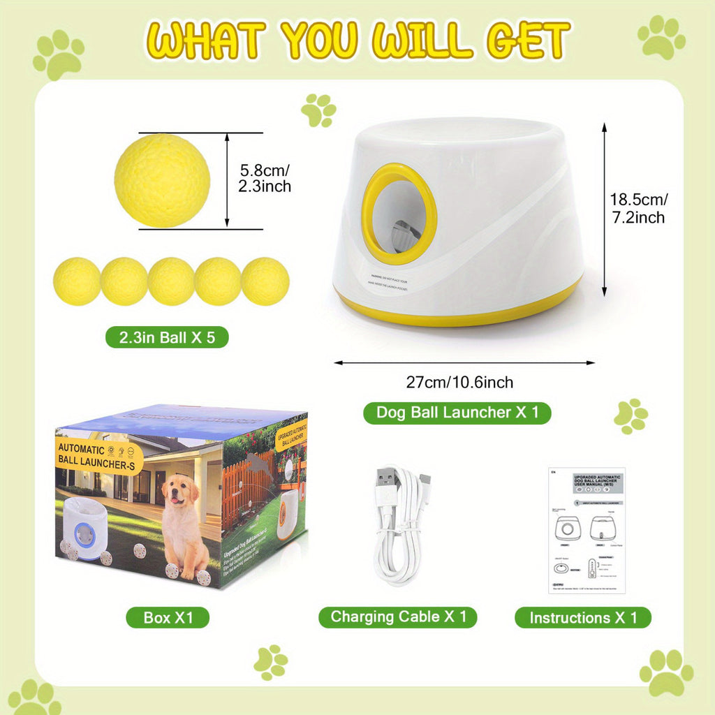 Automatic Dog Ball Launcher with 5 Balls, Adjustable Distance Fetch Machine for Small and Medium Dogs, Supervised Indoor and Outdoor Play
