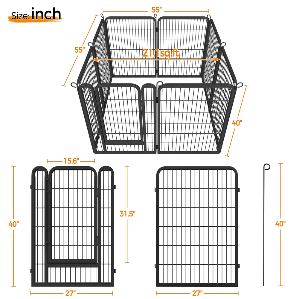 Steel Dog Playpen with Door and Tool-Free Setup, Metal Pet Exercise Fence in 24, 32 or 40 Inch Size Options for Indoor Use, Outdoor Yards and RV Camping