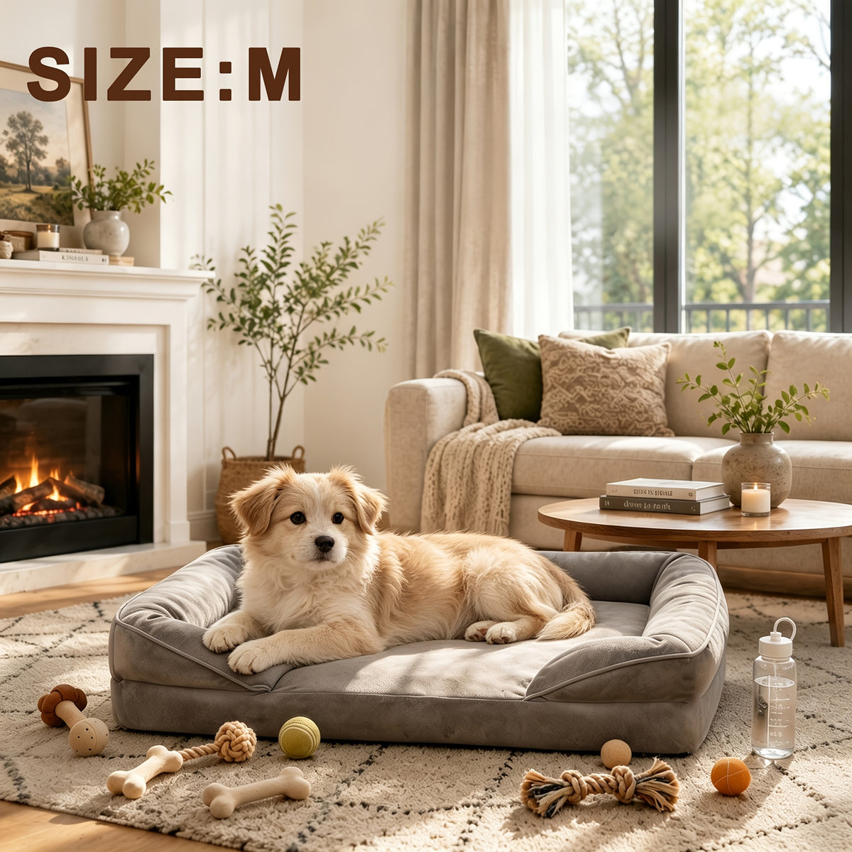Dog Sofa Bed with Removable Washable Cover, Grey Nonskid Pet Couch for Indoor Lounging, Medium to XXL Sizes for Dogs and Cats