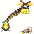 Accordion Cow Dog Toy with Squeaker and Crinkle Paper, Colorful Soft Plush Pull Toy for Supervised Gentle Tug, Fetch and Interactive Indoor Play