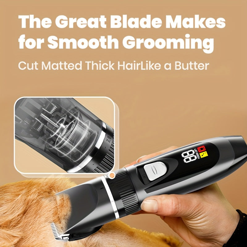 Quiet Dog Grooming Kit with Rechargeable Cordless Clippers, Electric Pet Hair Shaver for Dogs and Cats, Gold, White Kit or Gray Display Options