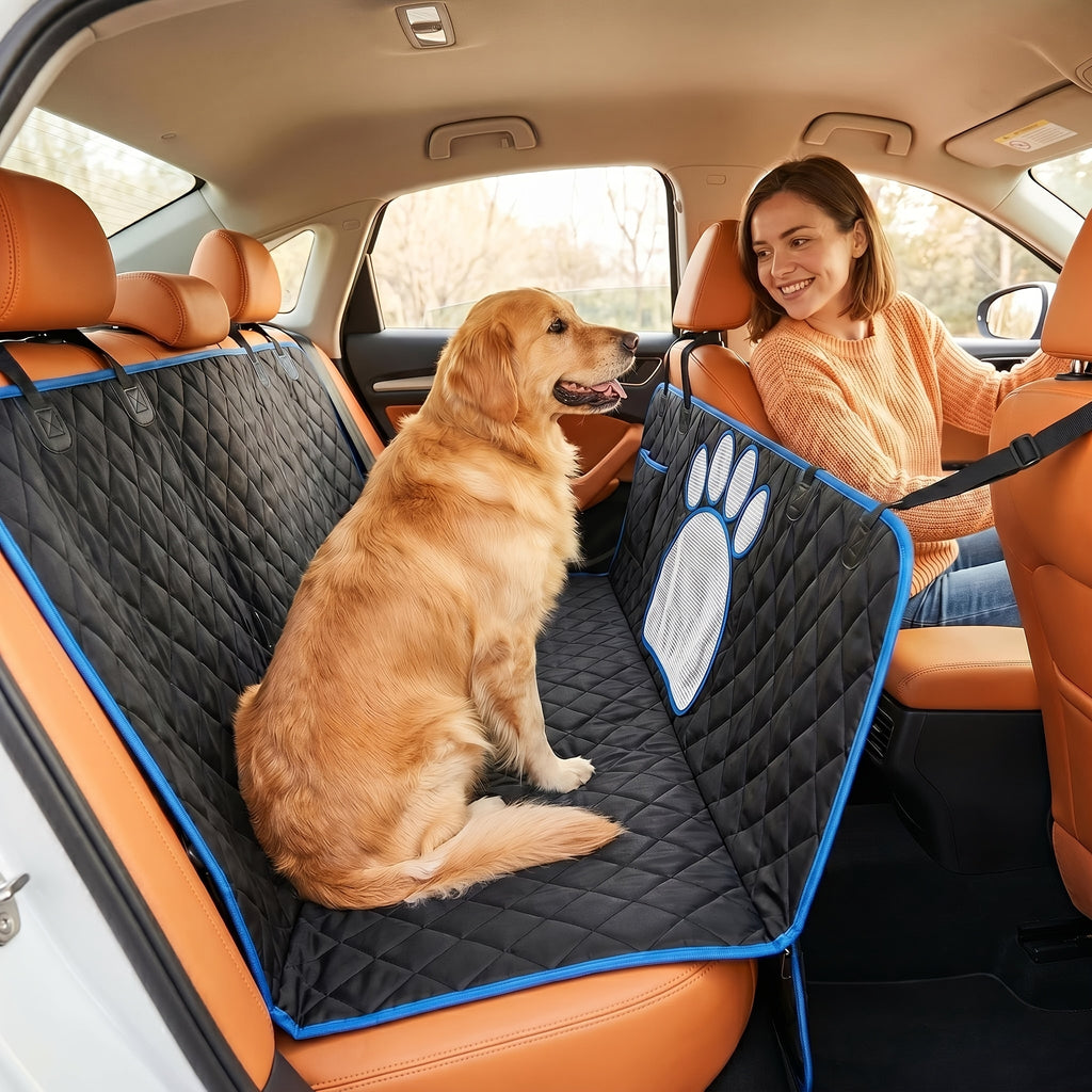 Mesh Dog Car Hammock Seat Cover, Anti-Slip 600D Heavy-Duty Rear Seat Protector for Pet Travel in Sedans, Trucks and SUVs, Blue or Black Trim