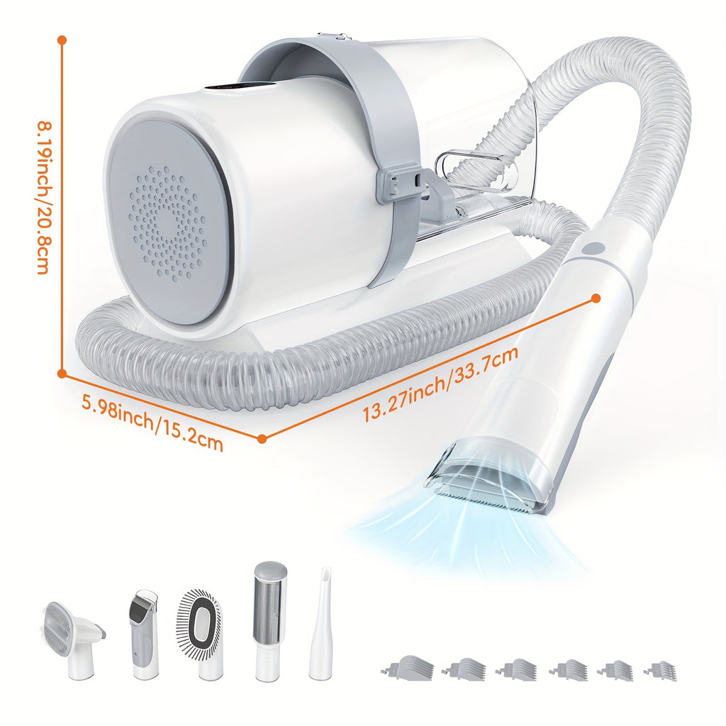 Pet Hair Grooming Vacuum Kit, 5-in-1 Dog and Cat Clippers with 6 Guide Combs, Adjustable Suction and Brushes for At-Home Coat Care