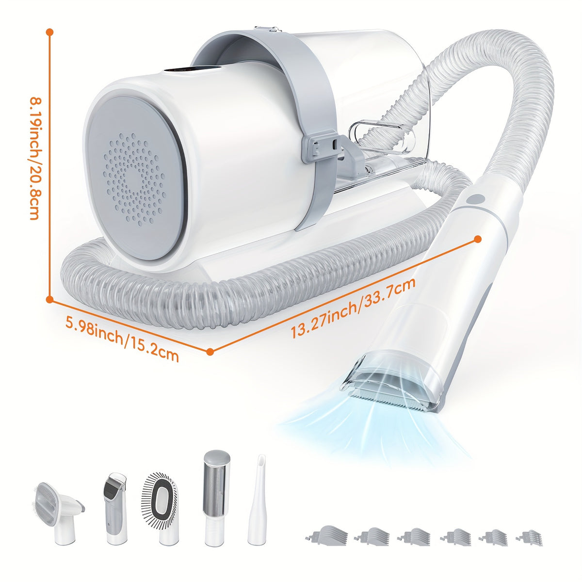 Pet Hair Grooming Vacuum Kit, 5-in-1 Dog and Cat Clippers with 6 Guide Combs, Adjustable Suction and Brushes for At-Home Coat Care