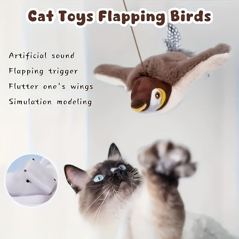 Flapping Sparrow Cat Toy 2-Pack with Chirping Sounds and Touch-Activated Motion, Soft Bird Toys for Supervised Kitten and Indoor Cat Play