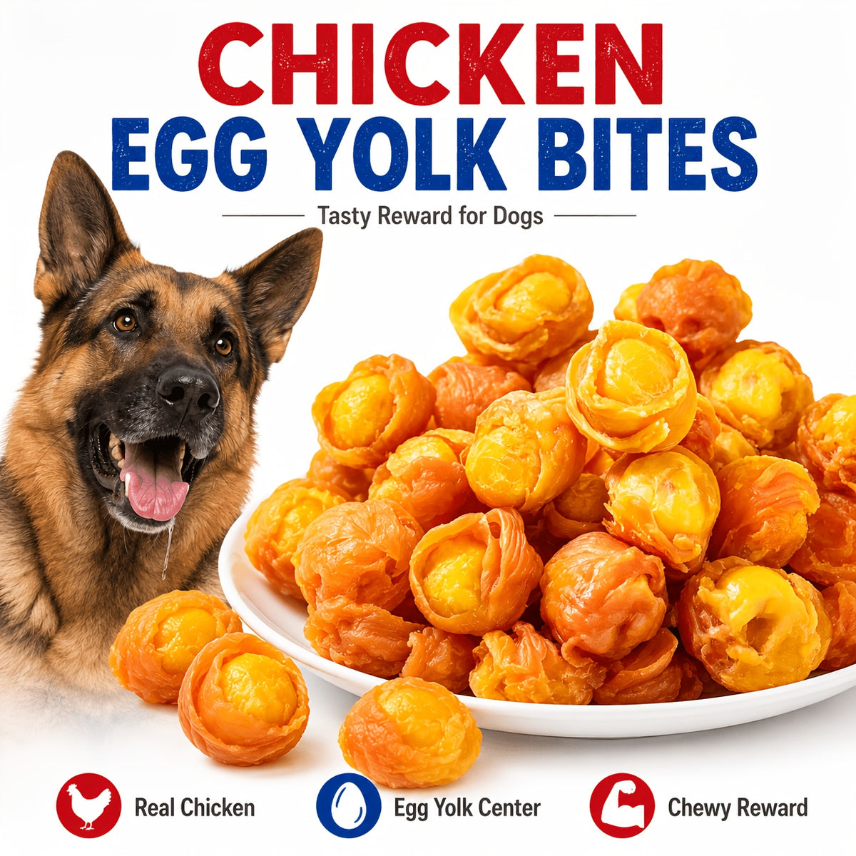 Meat Wrapped Egg Yolk Dog Treats, Chicken or Duck Flavor Chewy Reward Bites in 115g, 255g and 510g Options for Supervised Training and Snack Time