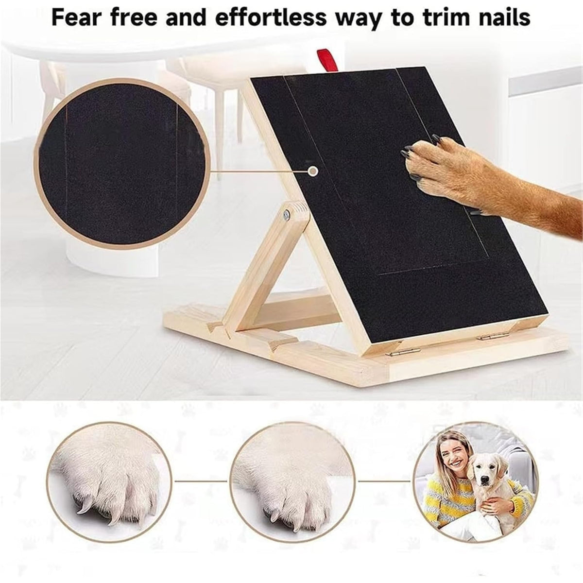 Dog Nail Scratch Board with Adjustable Bracket, Foldable Paw Filing Pad with 3 Angles from 45–65 Degrees and 2 Sandpaper Sheets for Home Grooming