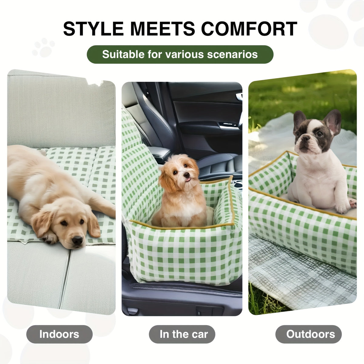 Portable Dog Car Seat with Carry Straps, Cushioned Pet Travel Bed for Dogs and Cats with Attachment Hook and Buckle, Seven Color and Style Options