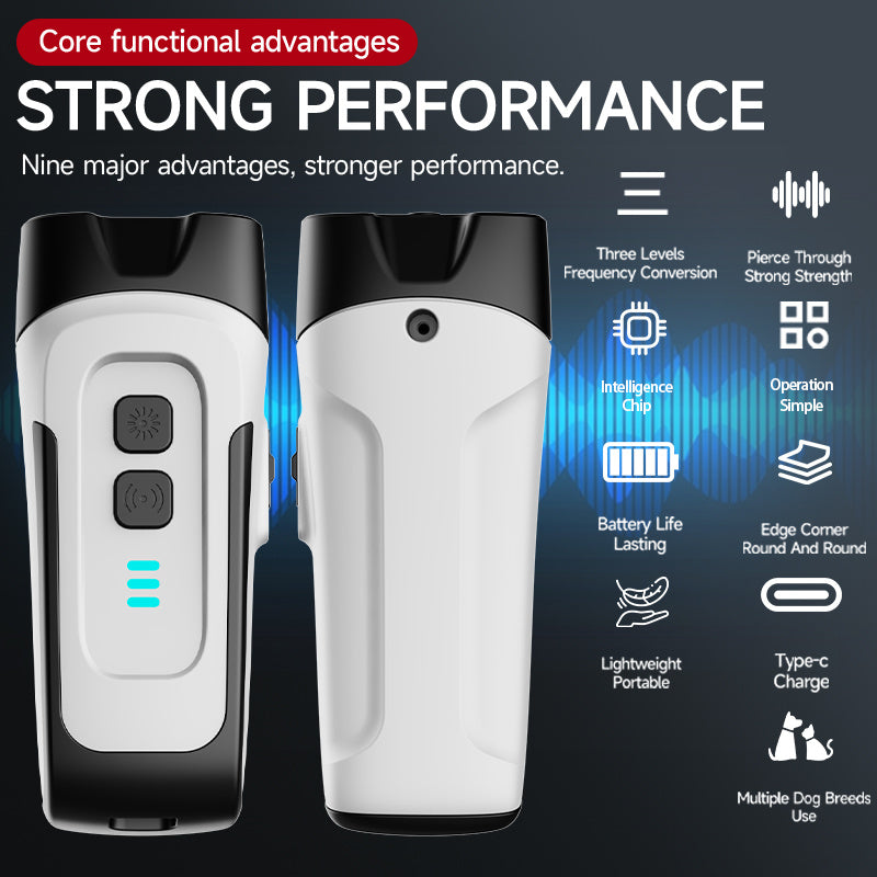 Handheld Ultrasonic Dog Training Device with LED Flashlight, Adjustable Portable Bark Deterrent for Supervised Indoor and Outdoor Use