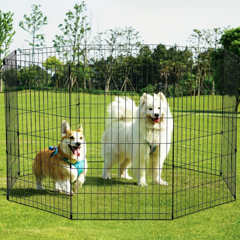 Foldable Metal Wire Dog Playpen with Tool-Free Setup, 24, 30, 36 or 42 Inch Height Options for Supervised Indoor and Outdoor Pet Exercise