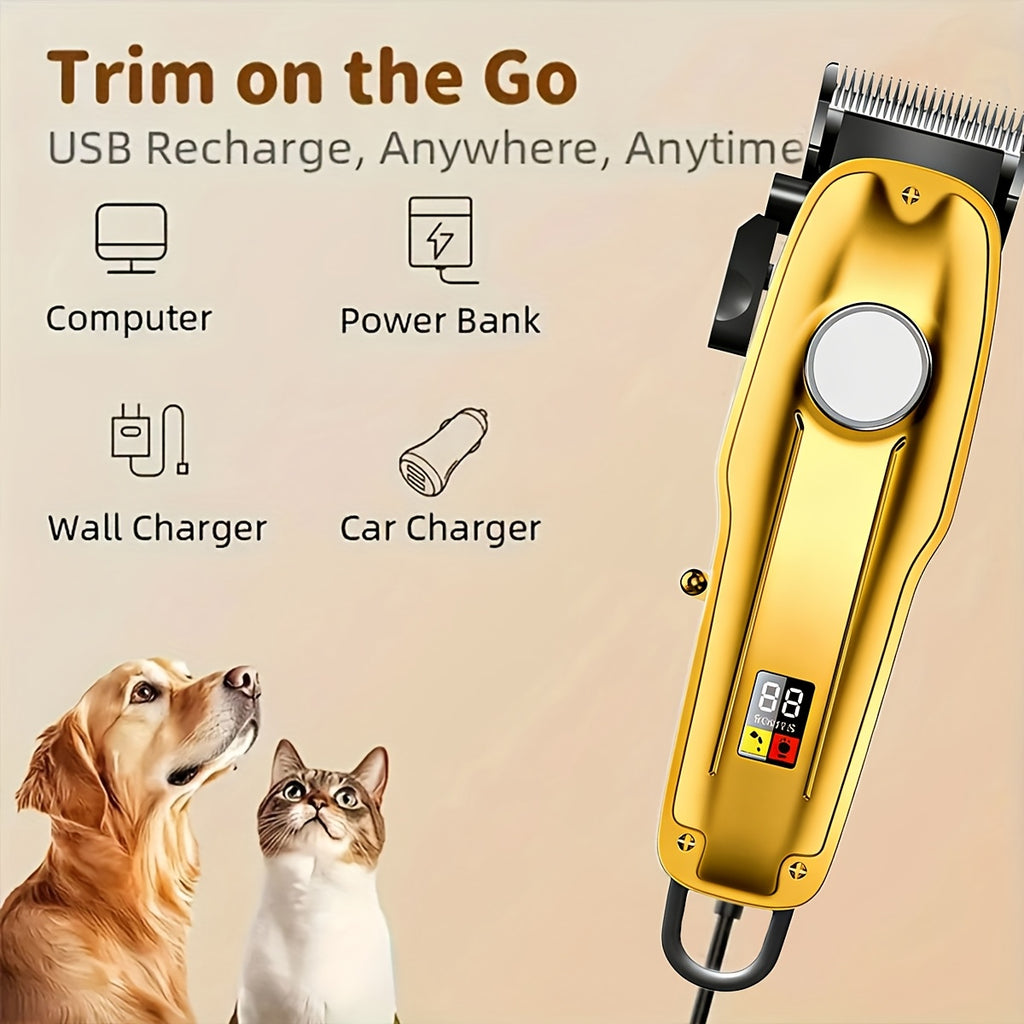 Dog Clippers for Grooming Professional Kit, Low-Noise Rechargeable Pet Hair Trimmer with 4 Guide Combs, Taper Lever, USB Charging and LED Display for Dogs and Cats