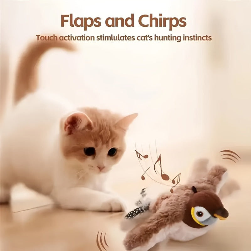 Flapping Sparrow Cat Toy 2-Pack with Chirping Sounds and Touch-Activated Motion, Soft Bird Toys for Supervised Kitten and Indoor Cat Play
