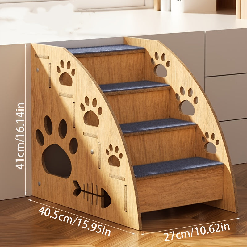 Wooden Pet Stairs with Paw Cutouts, 3-Tier Non-Slip Dog and Cat Steps for Suitable Bed and Sofa Heights, Indoor Furniture Access Ladder for Home Use
