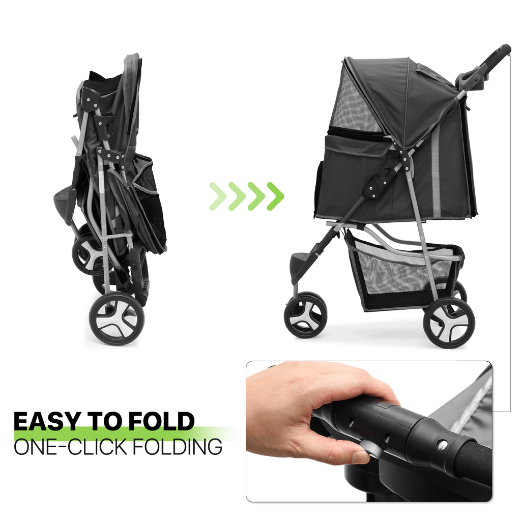 Pet Stroller with Storage Basket and Cup Holder, Magshion Three-Wheel Foldable Pushchair for Small and Medium Dogs and Cats, 14 Color and Pattern Options