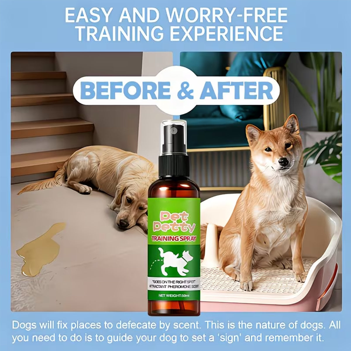 Pet Potty Training Spray for Indoor Puppy and Kitten House Training, Toilet Routine Support for New Pet Owners with 1 or 2 Piece Options