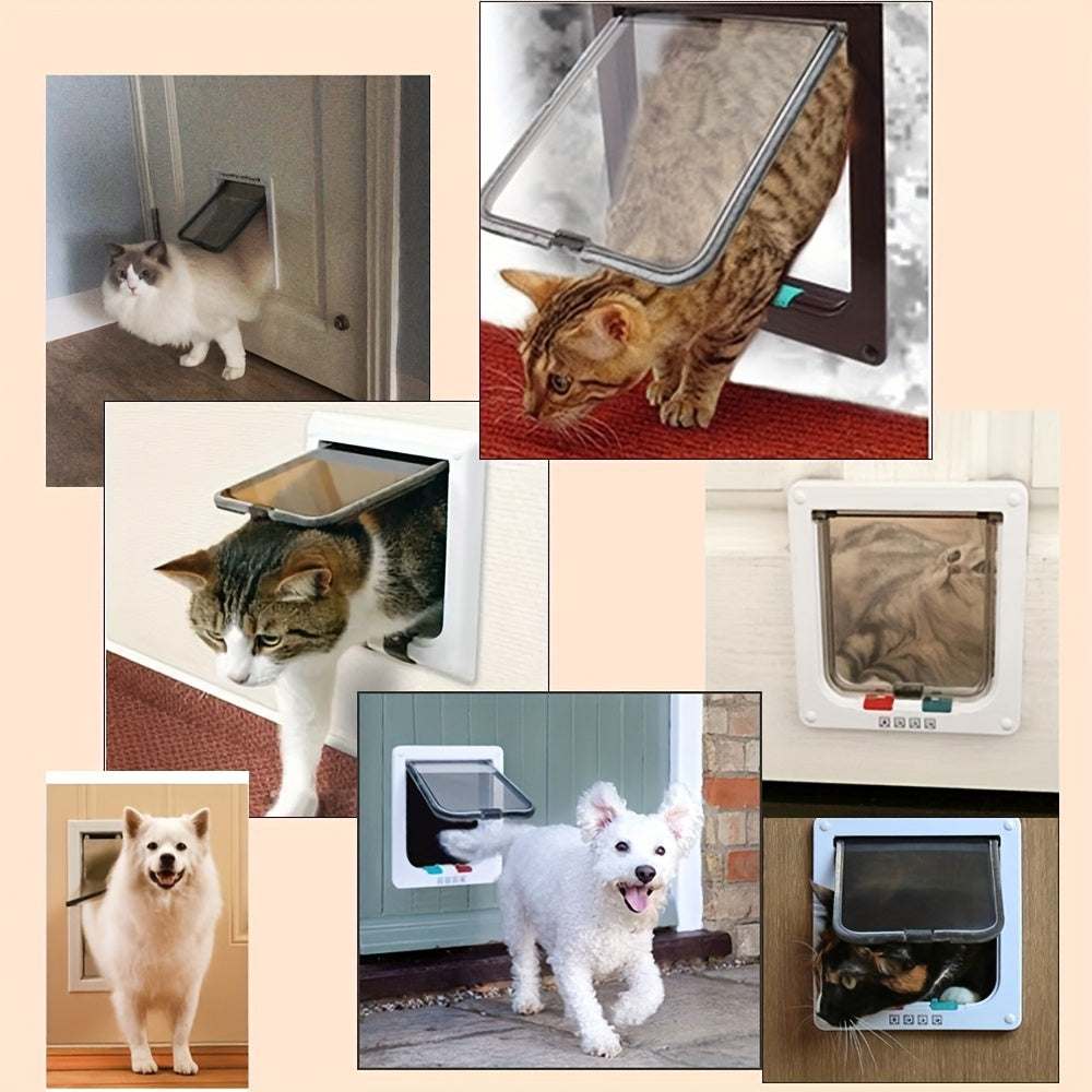 Cat Flap Door with 4-Way Lock, Large Weatherproof Pet Entry for Interior and Exterior Doors, 9.9 x 9.2 Inch Frame with 7.08 x 7.48 Inch Opening