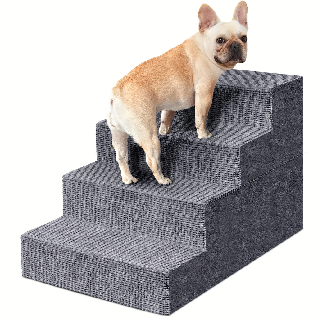 High Density Foam Dog Stairs, Gray 4-Step Pet Steps with Non-Slip Bottom for Small Dogs and Cats to Access Beds, Couches and Sofas