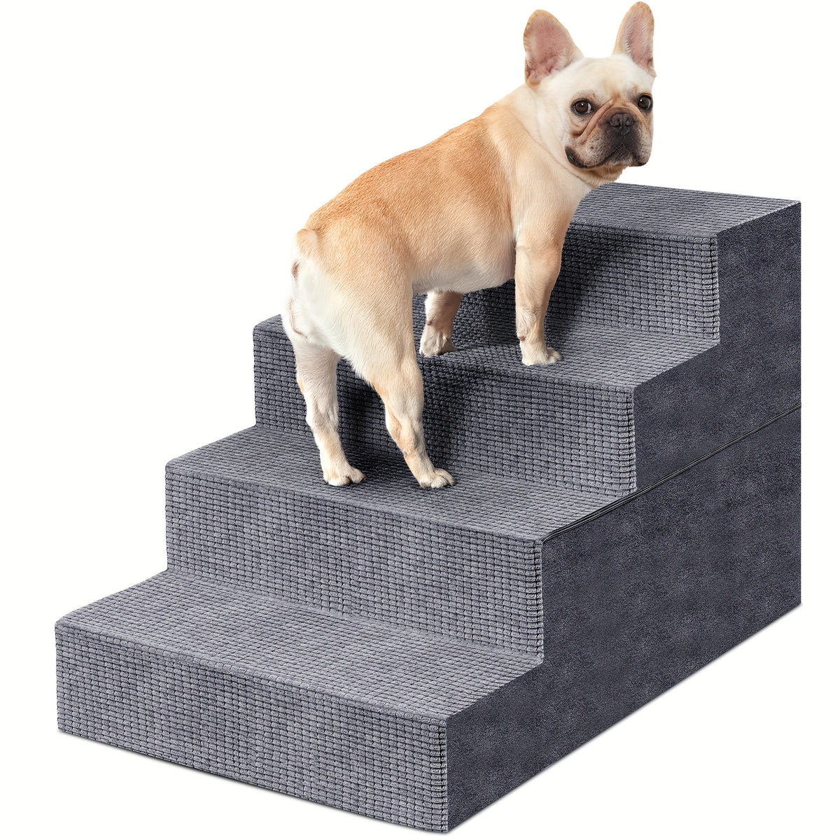 High Density Foam Dog Stairs, Gray 4-Step Pet Steps with Non-Slip Bottom for Small Dogs and Cats to Access Beds, Couches and Sofas