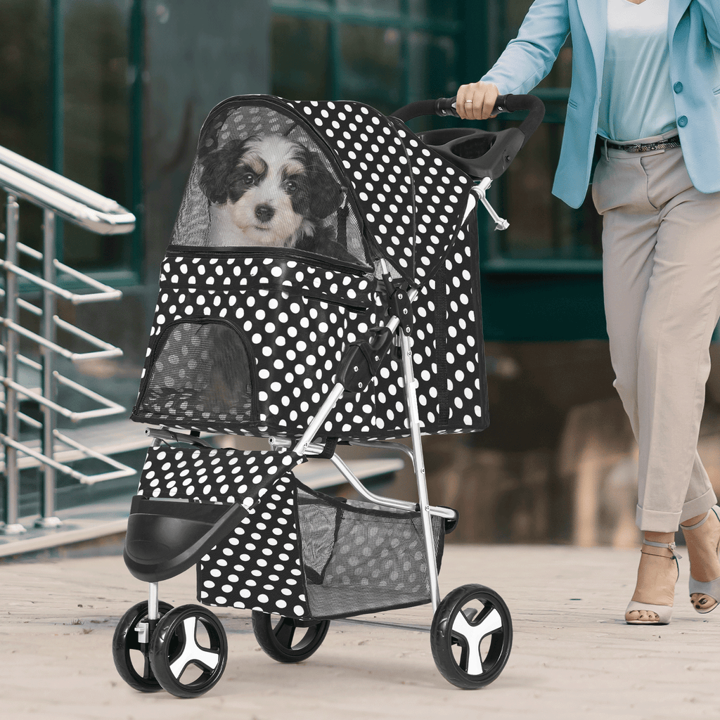 Pet Stroller with Storage Basket and Cup Holder, Magshion Three-Wheel Foldable Pushchair for Small and Medium Dogs and Cats, 14 Color and Pattern Options