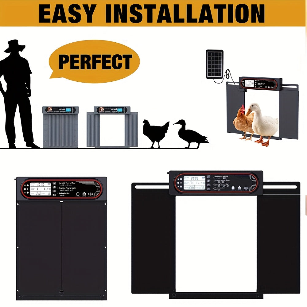 Horizontal Sliding Chicken Coop Door with Dual Opening, Remote and Manual Control, USB Backup and Black Finish for Backyard Poultry Coops