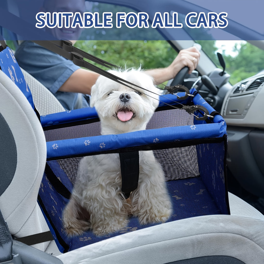 Mesh Dog Car Seat for Small Dogs and Cats up to 22 lbs, Foldable Pet Travel Bed with Adjustable Shoulder Strap, Non-Slip Base and Washable Cover