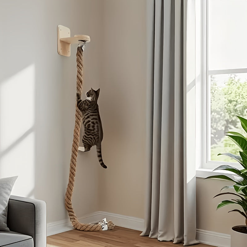 Cat Climbing Rope with Wall Platform, 60 Inch Hemp Rope Wall-Mounted Cat Climber for Indoor Scratching, Vertical Play and Space-Saving Pet Furniture