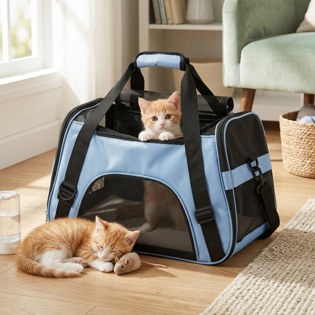Pet Travel Carrier Bag in Pink or Blue, L Size Foldable Crossbody Carrying Bag for Cats and Dogs, Portable Companion for Supervised Everyday Outings