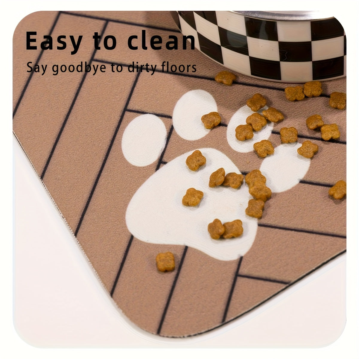 Paw Print Pet Feeding Mat, Light Gray 11.81 x 15.75 Inch Absorbent Non-Slip Bowl Pad with Herringbone Design for Dog and Cat Food and Water Stations