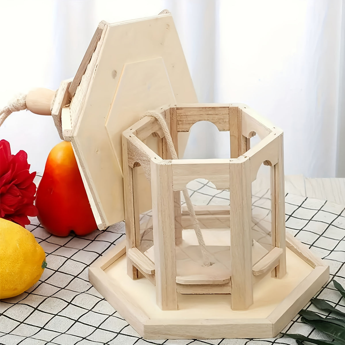 Wooden Hanging Bird Feeder for Outdoors, 1-Piece Wood Bird Feeding Station for Balcony, Patio and Garden Backyard Birdwatching