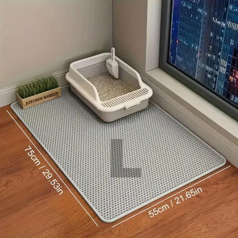 XXL Cat Litter Mat 47.2 x 27.6 Inches, Grey Double Layer EVA Litter Catcher with Non-Slip Design, Washable Scatter Control for Indoor Litter Box Areas