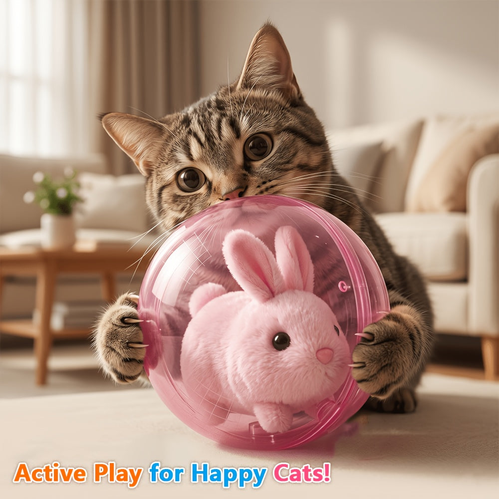 Motion Activated Cat Ball Toy, USB Powered Automatic Moving Pet Toy for Indoor Chase Play with Blue or Pink Rabbit and Squirrel Options
