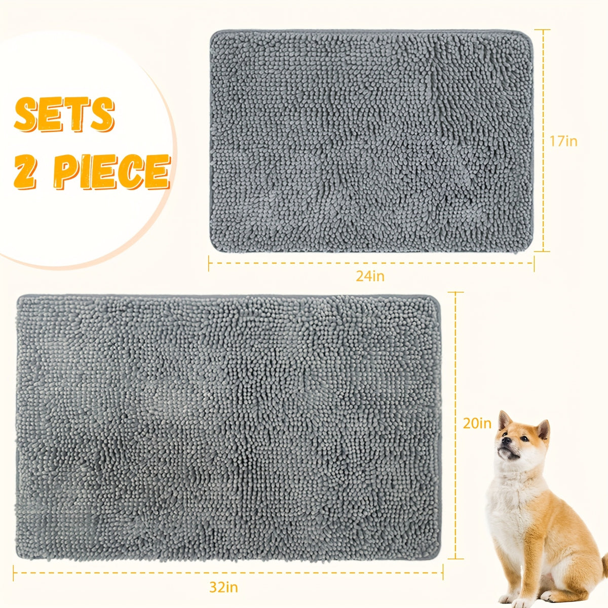Dog Door Mat for Muddy Paws, Absorbent Microfiber Non-Slip Indoor Entryway Rug, Machine Washable Quick-Dry Pet Mat in Camel, Green or Gray