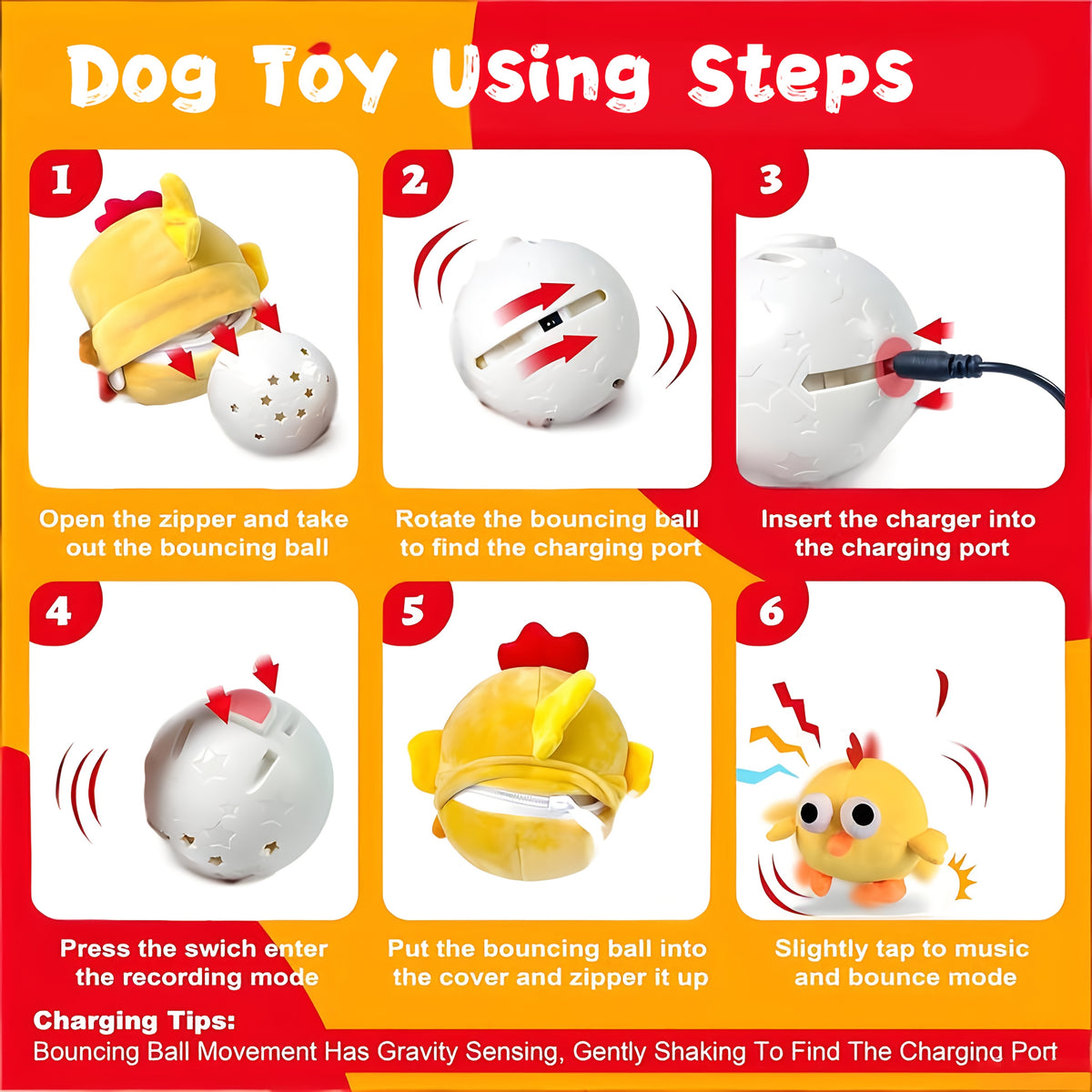 Interactive Plush Dog Toy with Bouncing Ball and Sound, USB Rechargeable Cartoon Animal Pet Toy for Supervised Indoor Chase and Play