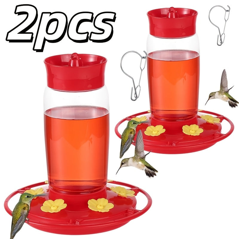 Hummingbird Feeders for Outdoors Hanging, 2-Pack Red 20 oz Nectar Feeders with Ant Moat, Six Flower Feeding Ports and Circular Perch