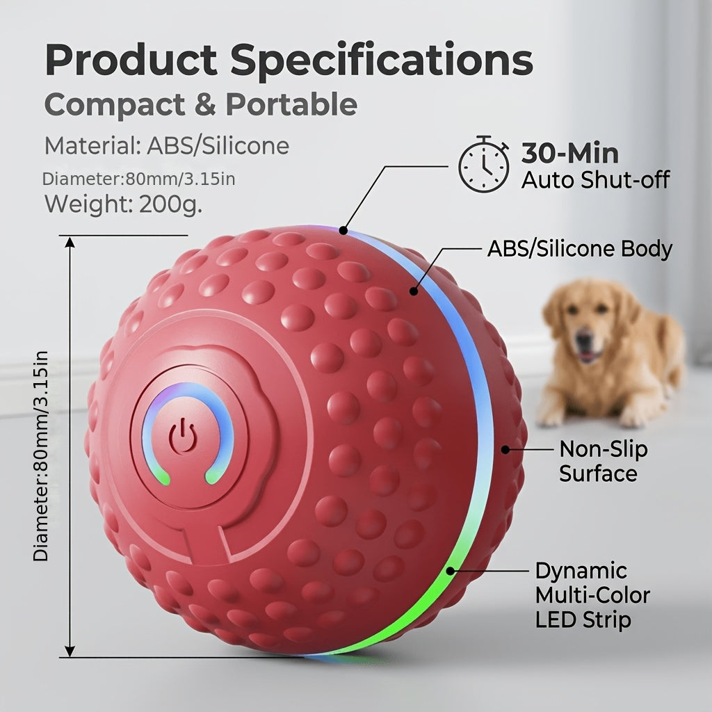 Electric Rolling Dog Toy Ball in Red, Automatic Moving Pet Ball for Interactive Chase Games, Supervised Playtime and Everyday Enrichment