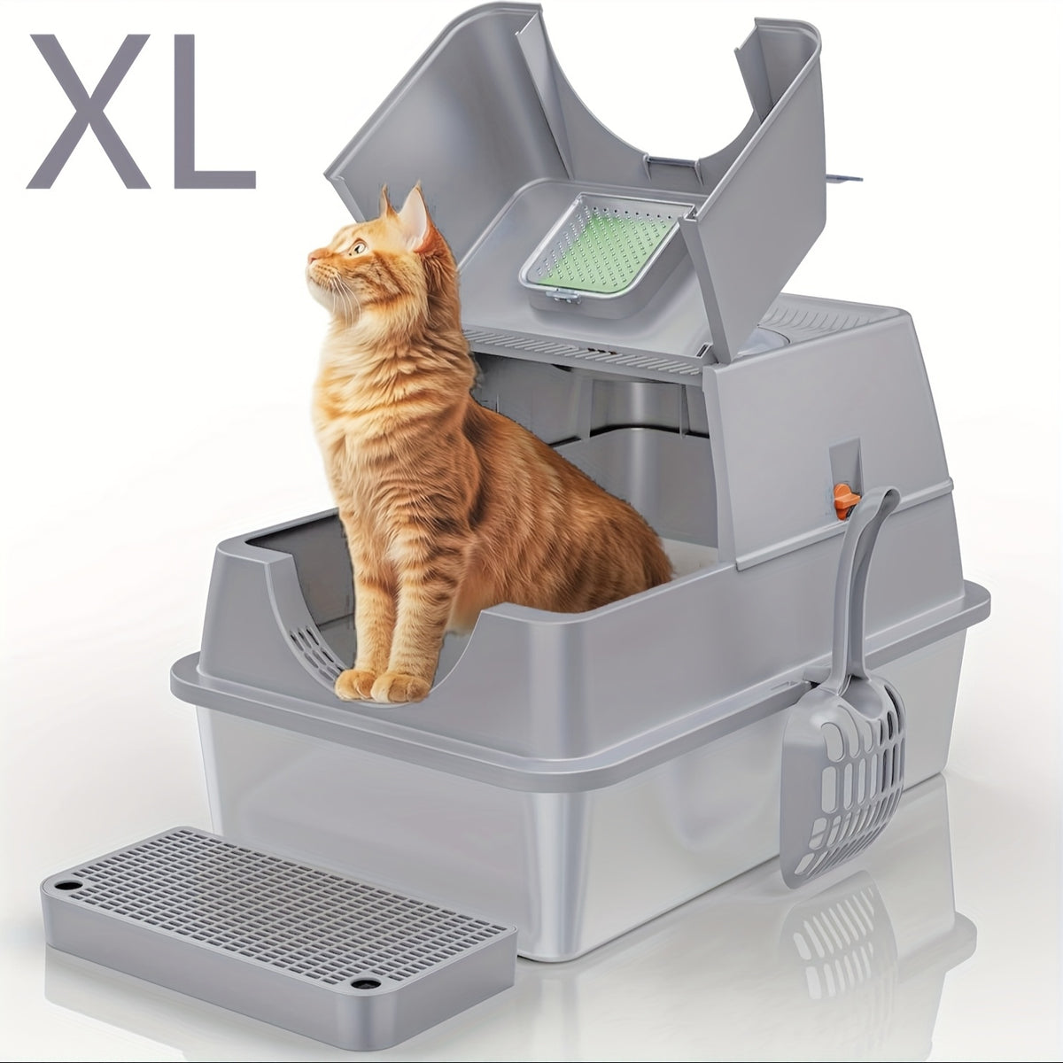 Flip-Top Stainless Steel Litter Box, XL High-Sided Metal Cat Tray with Enclosed and Upgraded Model Options for Indoor Cats and Multi-Cat Home Routines