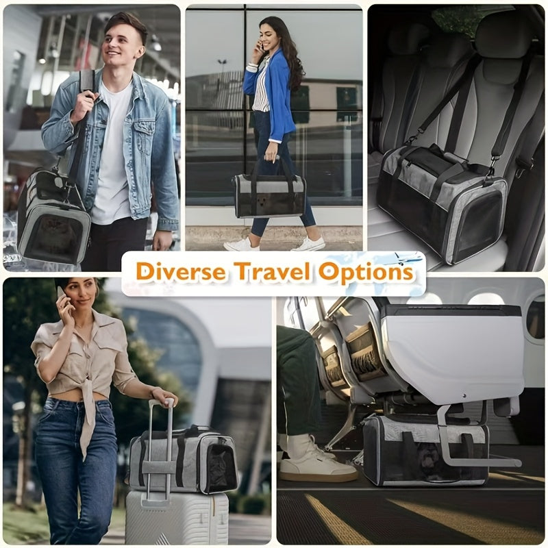 Expandable Cat Carrier with Top Entry, 17 x 11 x 11 Inch Soft-Sided Travel Bag with Mesh Ventilation and Foldable Design for Cats and Small Dogs up to 20 lbs