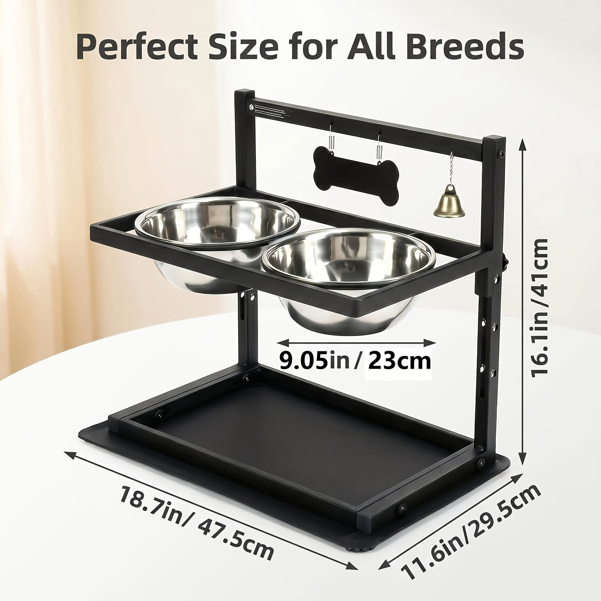 Stainless Steel Double Pet Bowls with Adjustable Elevated Stand, Non-Slip Food and Water Feeding Station for Dogs and Cats at Home
