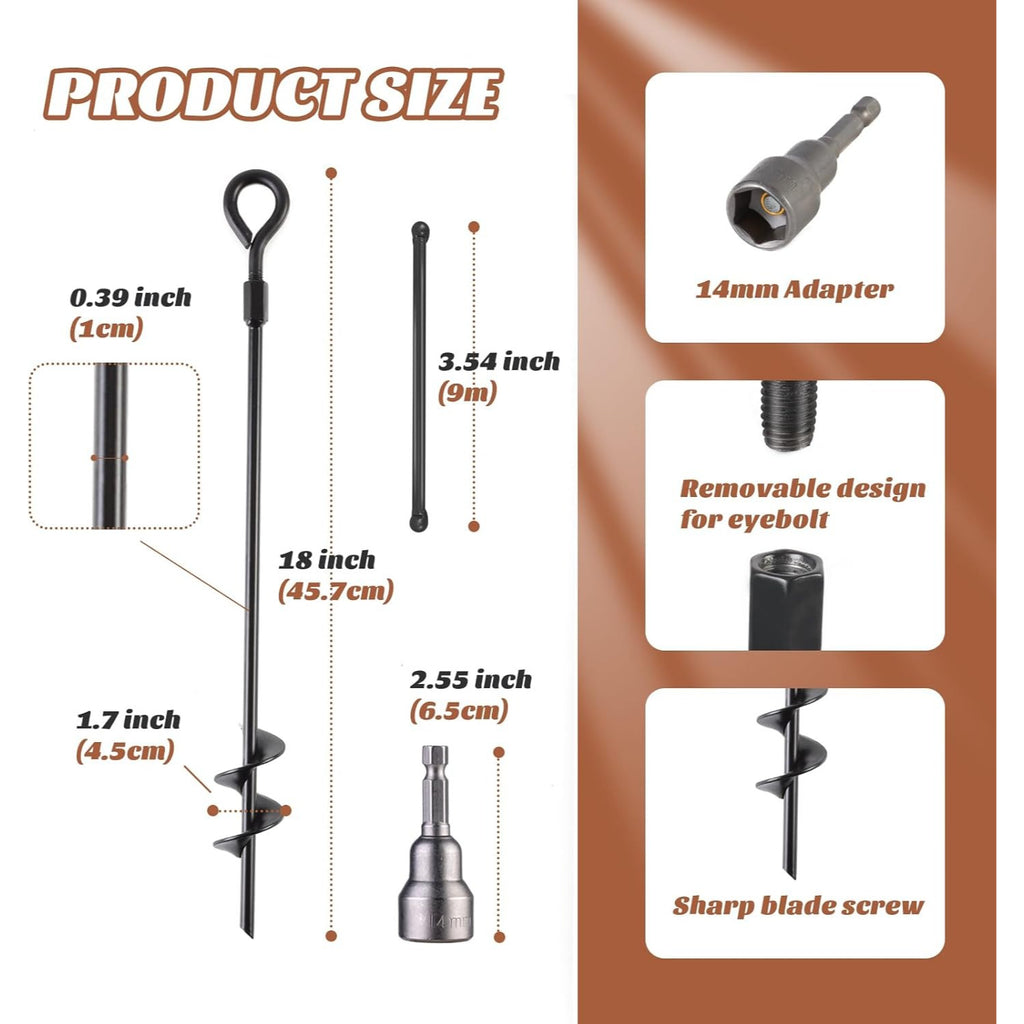 Screw In Ground Anchors 18 Inch with Folding Rings, Spiral Metal Stakes in 4, 6 or 8 Packs for Supervised Dog Tie Outs and Camping Setups