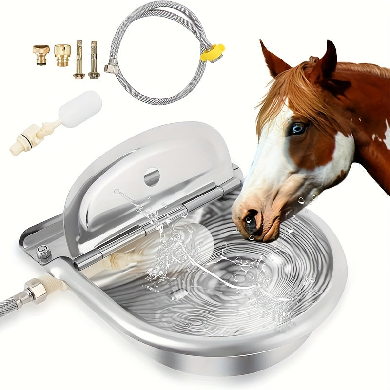 Automatic Livestock Water Bowl 3L, 304 Stainless Steel Drinking Waterer Kit with Pipe, Valve and Quick Connector for Cattle, Horses, Goats and Pigs