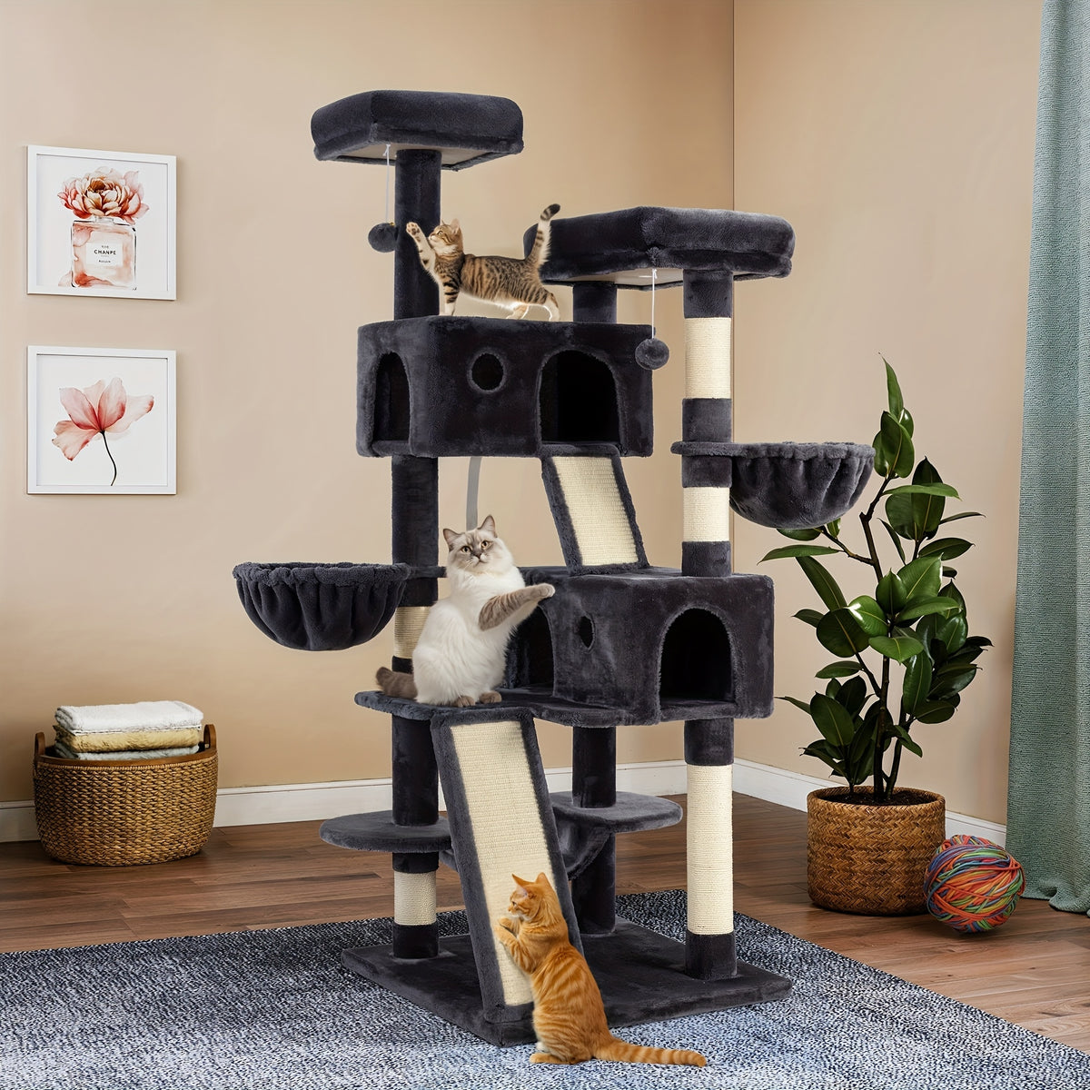 Multi-Size Cat Tree Tower for Indoor Cats, 36 65 68 or 81 Inch Multi-Level Pet Furniture with Sisal Scratching Posts and Plush Resting Areas
