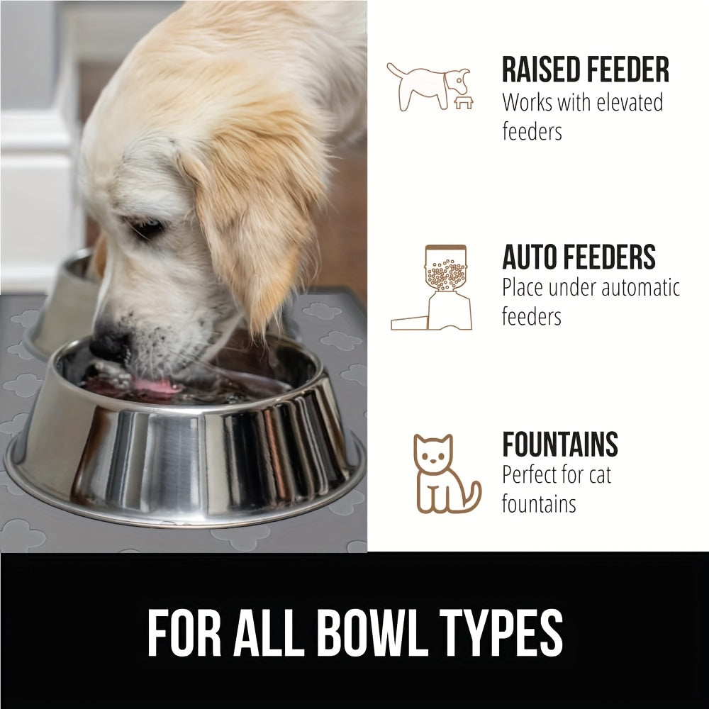 Pet Feeding Mat with Raised Edge, BPA-Free Non-Slip Dog and Cat Food Water Bowl Placemat, Dishwasher Safe in 34 x 22 or 17 x 12.6 Inches