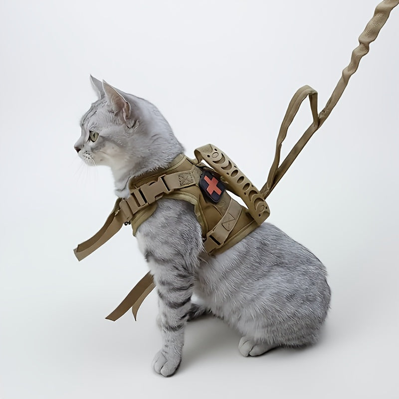 Cat Vest with Rubber Handle, Adjustable Tactical Nylon Pet Vest with Mesh Padding and Quick-Release Buckle for Large Cats and Small Dogs