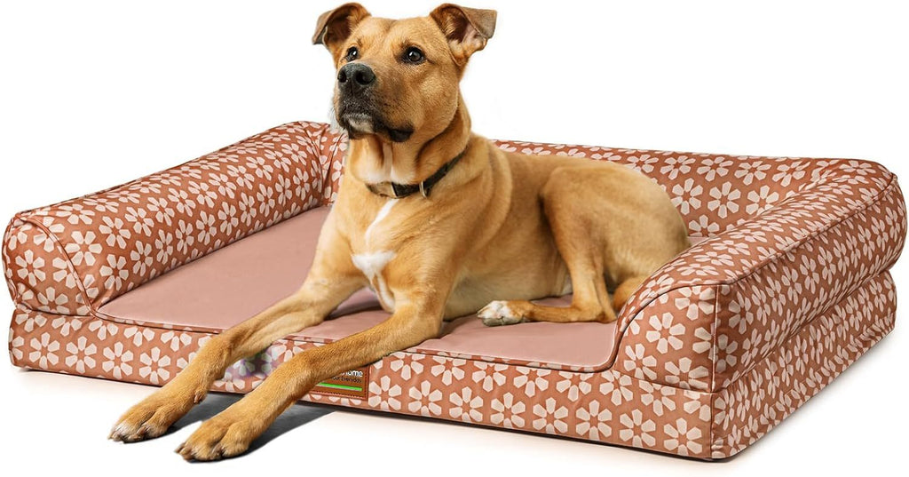Dog Bed with Removable Bolsters, Egg Crate Foam Pet Sofa with Machine Washable Cover and Non-Slip Bottom, M L XL Sizes in Three Color Options