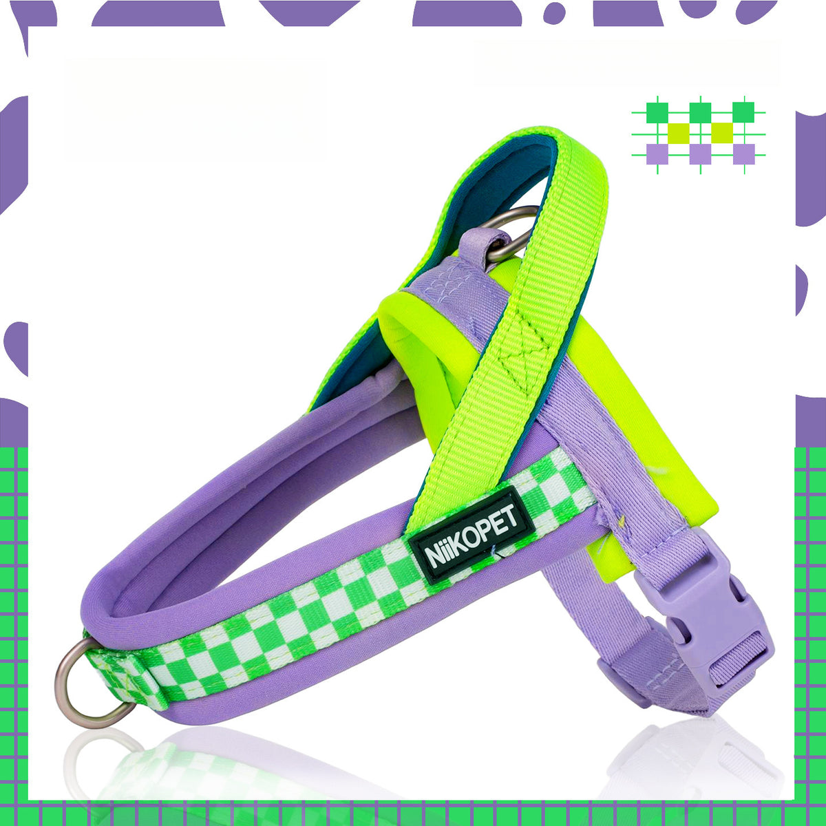 Saddle Style Dog Harness Vest for Small and Medium Dogs, Heart Detail Walking Harness in Green Purple or Red Yellow, XS to L Options