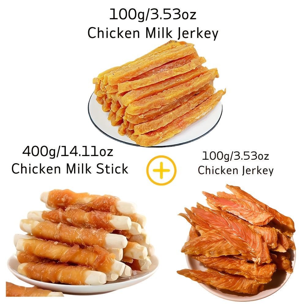 Dog Treat Assortment with Chicken Jerky and Wrapped Chew Selections, Combination 1–6 Options for Medium and Large Dogs, Supervised Snack and Reward Time