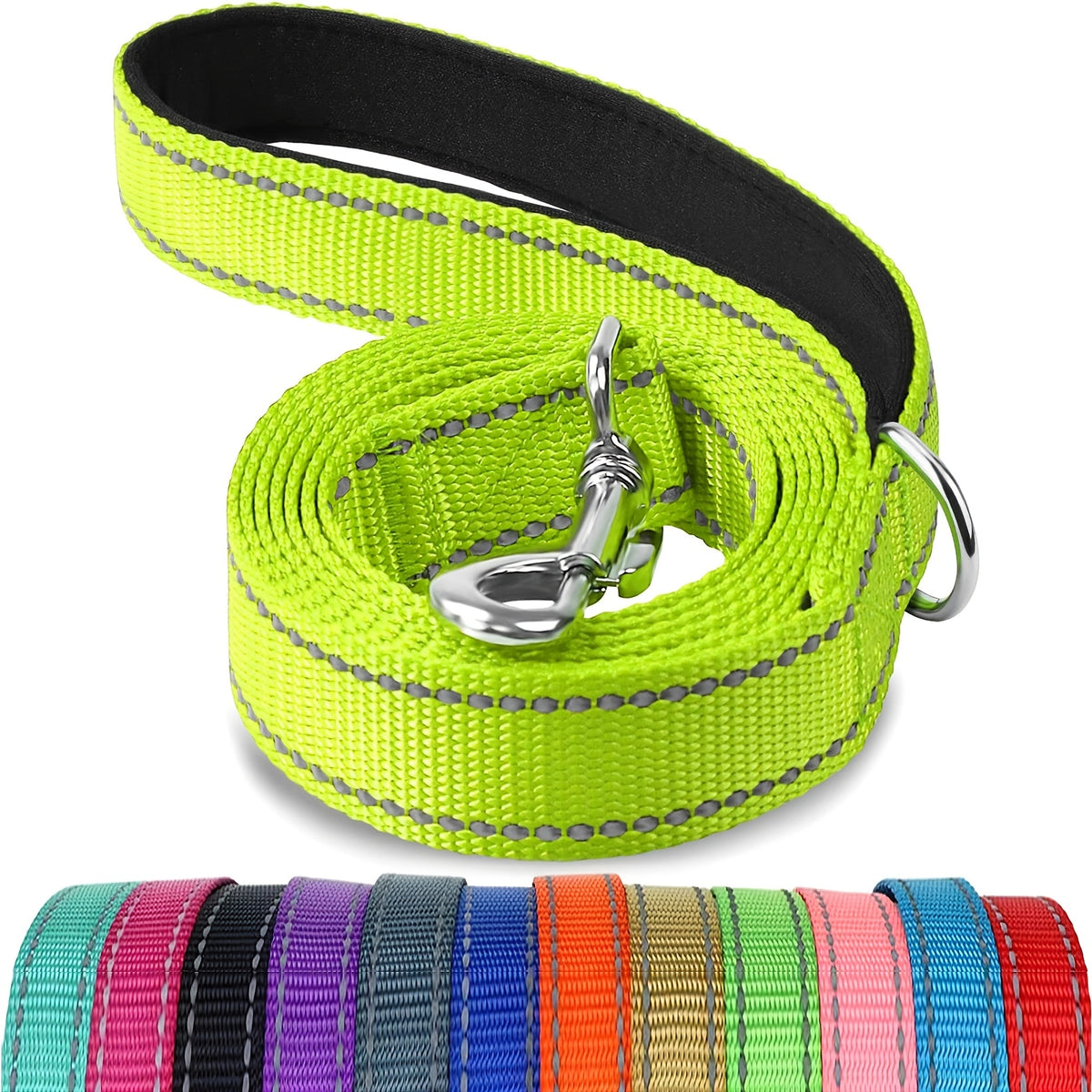 5 Foot Reflective Dog Leash with Padded Handle, 1 Inch Wide Flat Walking Lead for Medium and Large Dogs, Daily Walks and Training in Six Colors